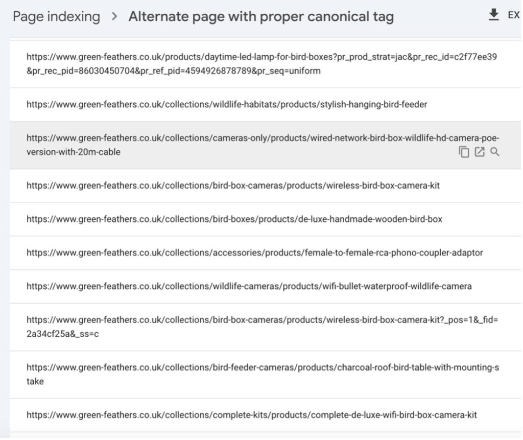 Google Search Console Alternate page with proper canonical tag error detail