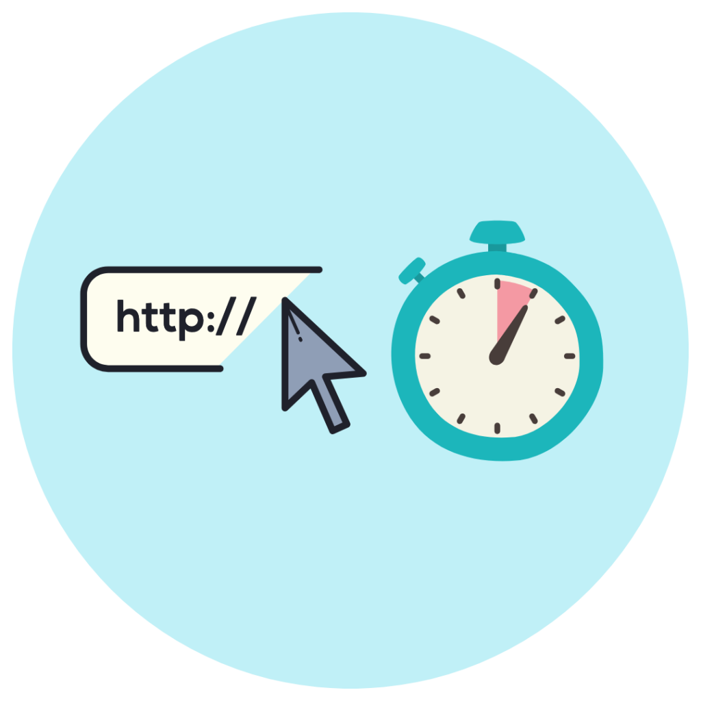 Image of illustrated stop watch and website URL.